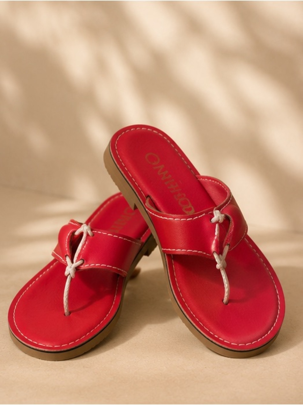 ONYX Red Leather Thong Sandals Flat Slides Women's Casual Summer Sandals 7.5